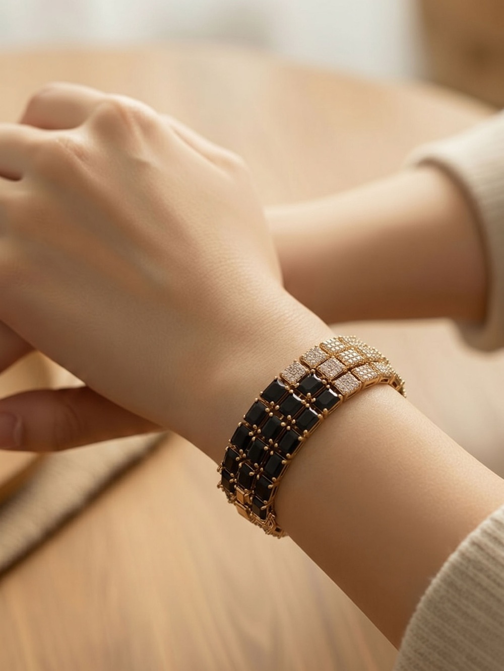 Gold and Black Pavé cuff Bracelet - Elegant Women's Jewelry